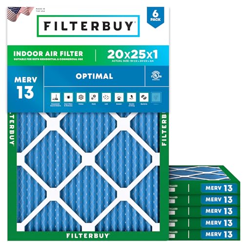 Filterbuy 20x25x1 Air Filter MERV 13 Smoke & Allergy Defense (6-Pack) - size: 20x25x1
