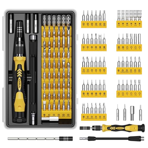 ORIA Small Screwdriver Set, 61 in 1 Precision Screwdriver Set with 57 Bits, Mini Screwdriver Repair Tools with Extension Rod for Mobile Phone, Game Console, Tablet, Yellow - color: Yellow