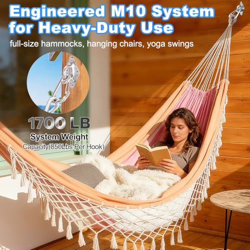 M10 Hammock Hooks Kit, 2-Pack Heavy Duty 304 Stainless Steel Pad Eye Hooks - size: 2 × M10 + Snap Hooks