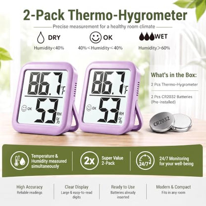 Antonki 2 Pack Room Thermometer Indoor Hygrometer - color: 2 Pcs* Lavender Purple