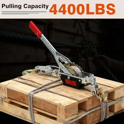 4410lbs Come Along Winch,2T Pulling Capacity,12ft Steel Cable - size: 2 Ton