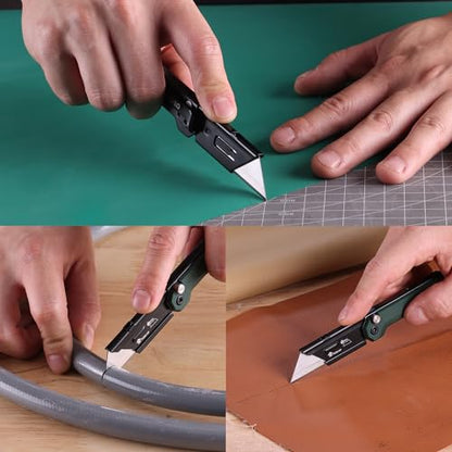 WORKPRO EDC Folding Utility Knife, Mini Box Cutter with Quick Open Axis Lock, Quick Change Blade Razor Knife, Foldable Small Pocket Knife with Belt Clip - color: Green-g10