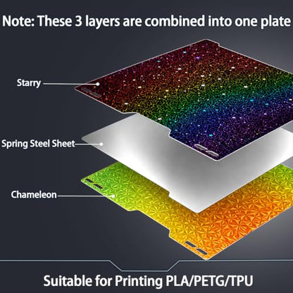 335x325mm Build Plate for Bambu Lab H2C/A2L 3D Printer Double Sided - color: Chameleon+Star