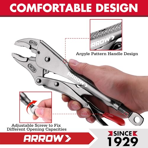 ARROW 10" Curved Jaw Locking Pliers with Screw Extractor - size: 10 inch
