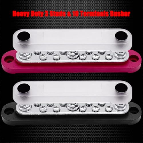 Ampper 3 x M6 Post Power Distribution Block BusBar 10 M4 Screws, 5.9" R & B - color: Red & Black, size: 3M6+10M4