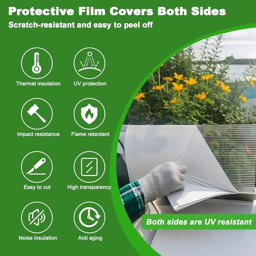 Quibbay 6PCS Polycarbonate Greenhouse Panels Sheets, 6' x 2' x 0.32'' Three-Layer Honeycomb Panels, UV Protected Corrugated Plastic Roof Panels, Clear Replacement Panels for Greenhouse Covering - style: 6' X 2' X 0.32''