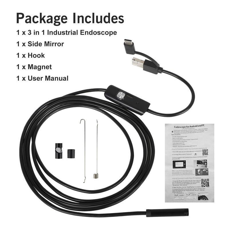 Three in one 5.5mm Mobile Phone Endoscope, Automotive Pipeline Repair Tool, high-Definition Camera, Industrial Probe