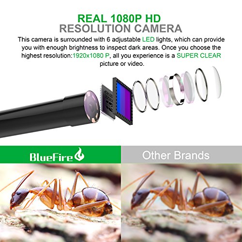 BlueFire 49FT 1080P Wireless Endoscope Camera, 2MP WiFi Borescope - size: 49.2FT