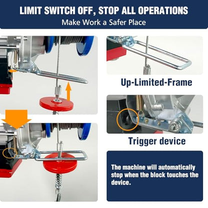 Electric Hoist 2 in 1,Electric Hoist 1320lbs, Bigorenda 110v Electric Hoist Winch with 328ft Wireless Control & Wired Remote Control, 65.6ft Lifting Garage Lift Hoist,for Factories, Warehouses, Attic - color: Sky blue