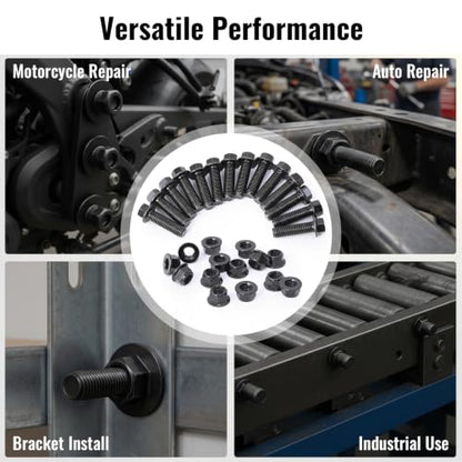 Minho M10-1.25 x 35mm Flange Head Bolts in Carbon Steel Material, Hexagon Screws Come with Flange Nuts,Black Oxide Finish Plated,Full Thread, 8 Sets - size: M10-1.25*35