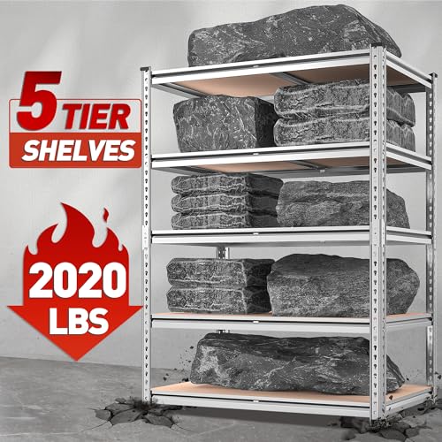 REIBII 2020LBS Garage Shelving Heavy Duty Metal Shelving 5 Tier Storage Shelves, Garage Shelves for Basement, Warehouse, Pantry, Closet, Kitchen, 72" H x 36" W x 16" D, Galvanized, 2 Pack - color: Galvanized