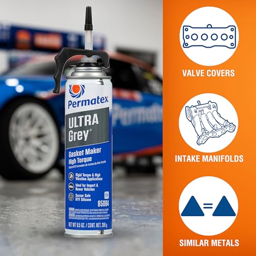 Permatex 85084 Ultra Grey Rigid High-Torque RTV Silicone Gasket Maker, 9.5 oz. PowerBead Can - size: 9.5 Fl. Oz., style: Ultra Grey