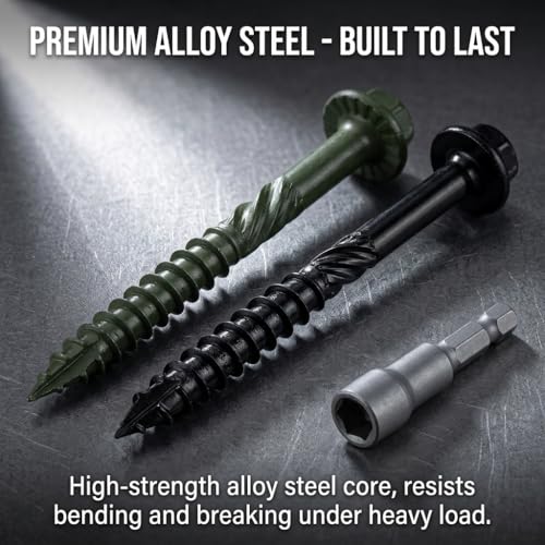 [Pack of 50] #14 x 8 Wood Structural Screws, Heavy Duty Hex Head Black Timber/Log/Landscaping Wood Screws, Rust Resistant, Hex Socket Included - color: Black, size: #14 x 8"
