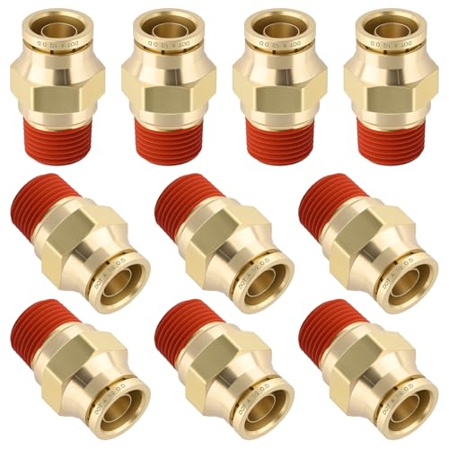DOT Approved Male Straight Brass Union 1/2" Tube x 3/8" NPT, 10PCS - size: 1/2" OD x 3/8" NPT
