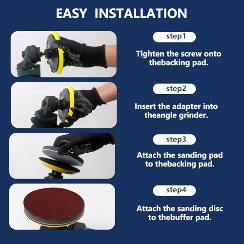 4 Inch Angle Grinder Sanding Discs Kit 100 Pcs Adhesive Sand Paper Discs 40-800 Grit Sandpaper with Cushion Pads and Hook & Loop Backing Pad Polishing Attachments for Wood, Metal, Plastic