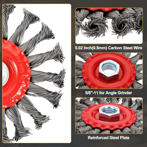 DTGN 6 Pcs Wire Wheel Cup Brush Set, 5/8"-11 Arbor(3"/4" Cup + 4" Wheel) - size: 3"/4" cup + 4" wheel