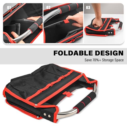 HAUTMEC 13 Inch Tool Bag, Foldable Open Top Tool Bag with Stiff Frame, Heavy-Duty Tool Tote with Padded Handle, Water-Resistant Base, Portable Tool Organizer for DIY & Jobsite Use – TB0001 - size: 13-Inch, style: Foldable