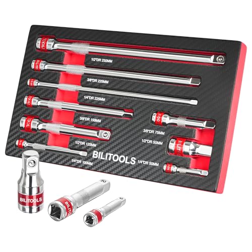 BILITOOLS 9-Piece Standard Socket Extension Bar Set, 1/4 3/8 1/2 Drive - style: Extension Set Straight