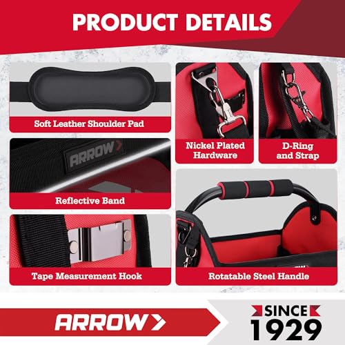 ARROW 12" Tool Tote with Waterproof Hard Base, Electrician Tool Bag