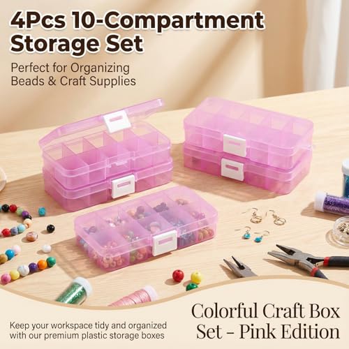 4Pcs 15-Grid Plastic Organizer Boxes, Stackable Craft Storage Cases - color: 4pcs- Pink