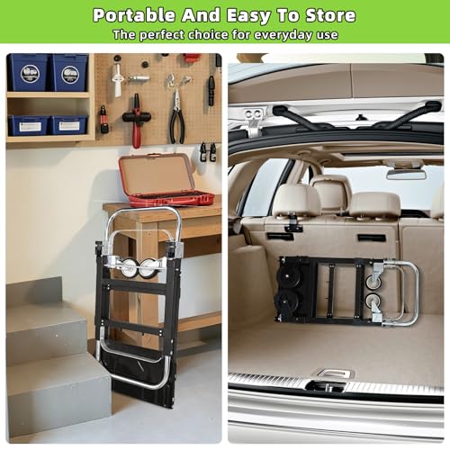 3 in 1 Folding Hand Truck, 600Lbs Capacity, Heavy Duty Collapsible Cart with Retractable Handle and 4 Rubber Wheels, Moving Dolly for Moving Home, Office, Food Service, Shopping Mall, Warehouse - color: Black