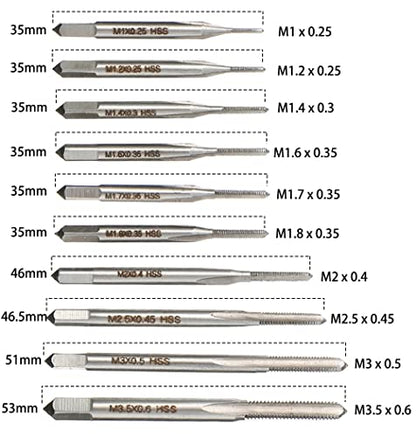 10pcs Micro Taps Bit Small Hand Screw Thread Taps M1-M3.5 with Tap Wrench