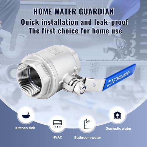 2 Pack 2" Ball Valves NPT Female Valve 304 Stainless Steel Full Port Locking Ball Valve Handle, Heavy Duty Shut Off Valve for Home and Industrial (2 Inch) - size: 2 Inch