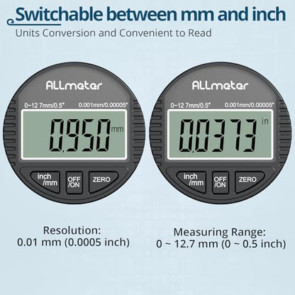 Digital Dial Indicator, 0-12.7mm Range, 0.001mm Resolution - size: 0-12.7mm,0.001mm