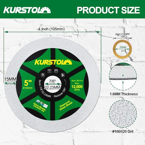 Diamond Glass Cutting Disc - 3pcs 5 Inch(125mm) Ultra-Thin Saw Blade Arbor 22.23-15.875mm for Glass, Jade, Crystal, Wine Bottle, Ceramic Tile - size: 5"(125mm)