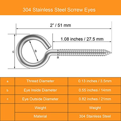 Pack of 20 Metal Hooks, 304 Stainless Steel Screw Eyes, Self-Tapping Eye Bolts, Pending Lights and Wires, Strong Indoor and Outdoor Use - size: 20 Pack - 2"