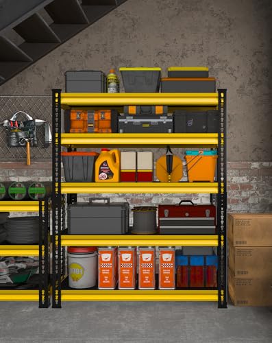 48" W Garage Storage Shelves Heavy Duty, 2800LBS Loads Adjustable Garage Shelving, 5-Tier Metal Shelving Units and Storage Racks, Industrial Utility Shelf,48''Wx18''Dx78''H, Yellow - color: Yellow, size: 48" W×18" D-5tier