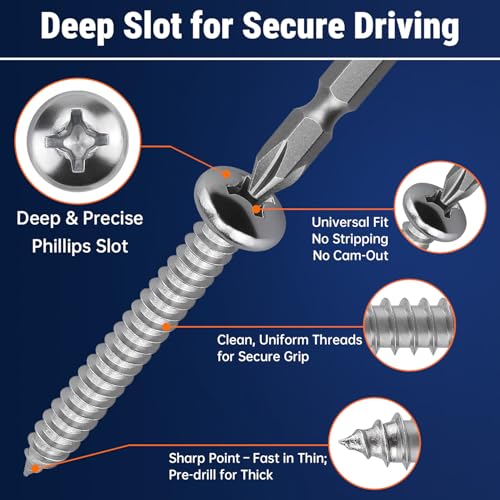 #6 x 5/8" (100 Pack) Stainless Steel Phillips Pan Head Wood Screws, Stainless Steel 304 (18-8), Pan Head Sheet Metal Screws Self Tapping for Wood - size: #6 x 5/8"
