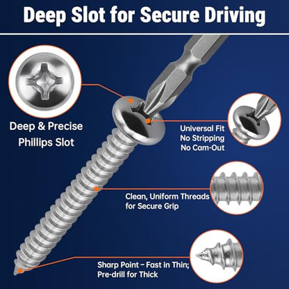 #6 x 5/8" (100 Pack) Stainless Steel Phillips Pan Head Wood Screws, Stainless Steel 304 (18-8), Pan Head Sheet Metal Screws Self Tapping for Wood - size: #6 x 5/8"