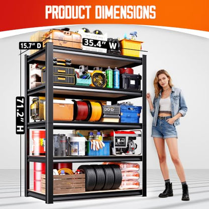 Set of 2 Garage Shelving-2050LBS 5 Tier Storage Shelves,Adjustable Heavy Duty Metal Shelving Unit and Storage Large Rack,Utility Steel Shelf For Shop Warehouse Industrial Pantry Basement 71"x35"x16" - size: 35"Wx16"Dx71.2"H