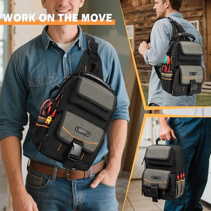 Electrician Tool Pouch Bag, Zippered HVAC Tool Organizer - color: Black