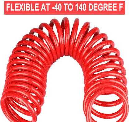 YOTOO Polyurethane Recoil Air Hose 3/8" Inner Diameter by 25' Long with Bend Restrictor, Repairable 1/4" Industrial Quick Coupler and Plug, Red - size: 25 FT