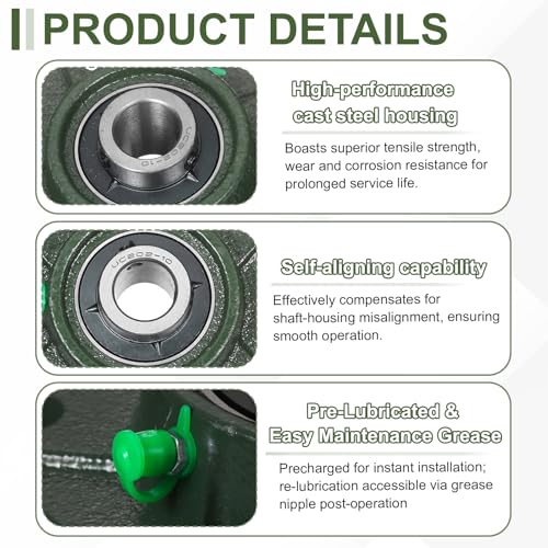 uxcell UCF202-10 Pillow Block Bearings,5/8 inch Bore(ABEC3) - size: UCF202-10 (5/8 inch)