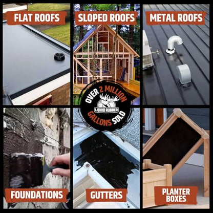 Liquid Rubber Waterproof Sealant - Roof & Gutter Coating, Black, 1 Quart - size: 1 Quart