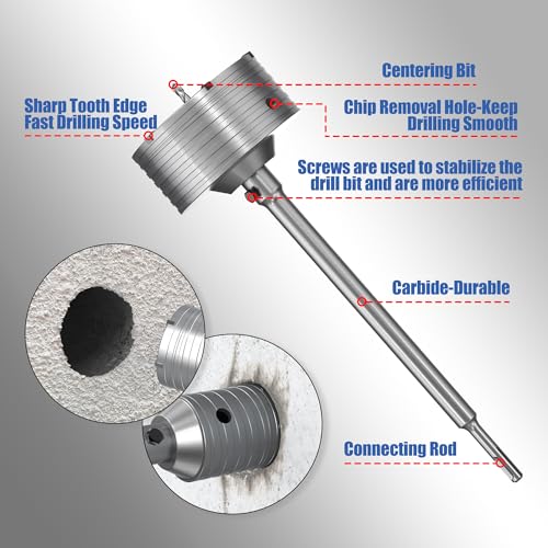 HUHAO Professional 4-1/3" (110mm) Concrete Hole Saw with 330mm Round Shank, Masonry Hole Cutter Set for Concrete, Brick, Cement, Stone, Wall Drilling - size: 4-1/3"(110mm)