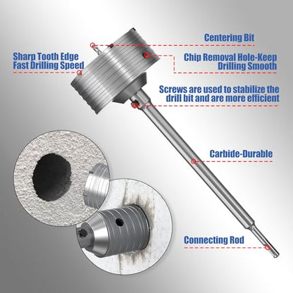 HUHAO Professional 4-1/3" (110mm) Concrete Hole Saw with 330mm Round Shank, Masonry Hole Cutter Set for Concrete, Brick, Cement, Stone, Wall Drilling - size: 4-1/3"(110mm)