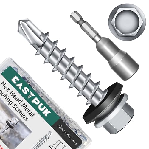 100-pack #10 x 1 Hex Head Self-Drilling Metal Roofing Screws with EPDM Washer, Zinc Plated Wood Screws, Self Tapping Sheet Metal Roof Screws (Diamond Point) - color: Silver, size: #10 x 1"