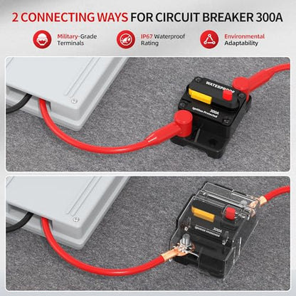 300 Amp Circuit Breaker with Manual Reset, Waterproof DC 12V-48V Breaker for Heavy-Duty Winch, Inverter, Truck, Boat, 300A 12V Circuit Breaker Battery Disconnect Switch - style: 300A