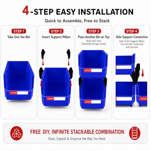 12 Pack Stackable Plastic Parts Bins, 7x5x4 in, Blue - color: Blue-12 Pack, size: 7"x5"x4"