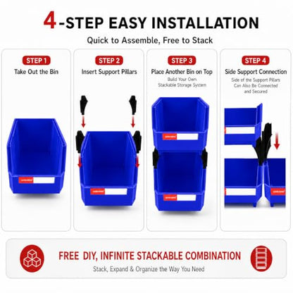 12 Pack Stackable Plastic Parts Bins, 7x5x4 in, Blue - color: Blue-12 Pack, size: 7"x5"x4"