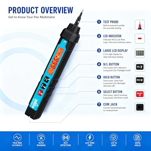 allsun EM3218A True RMS Pen Multimeter, NCV Electrical Tester