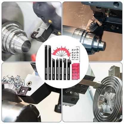 Indexable Lathe Turning Tools 21pcs Kit，3/8" 10mm Shank - style: 7pcs 3/8" 10mm Shanks +14pcs Inserts