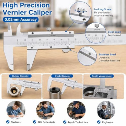 Stainless Steel Digital Caliper, 0-150mm / 0-5.91in Measuring Tool, 0.02mm Precision for DIY and Household Use