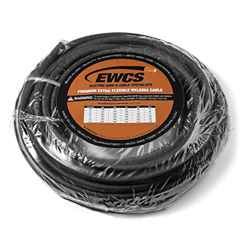 EWCS 1/0 Gauge Premium Extra Flexible Welding Cable 600 Volt - Black - 10 Feet- Made in The USA - size: 10-feet