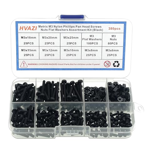 Metric M3 Black Nylon Phillips Pan-Head Screws, Nuts & Washers Kit - color: Black-M3