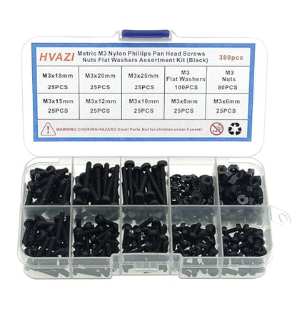 Metric M3 Black Nylon Phillips Pan-Head Screws, Nuts & Washers Kit - color: Black-M3